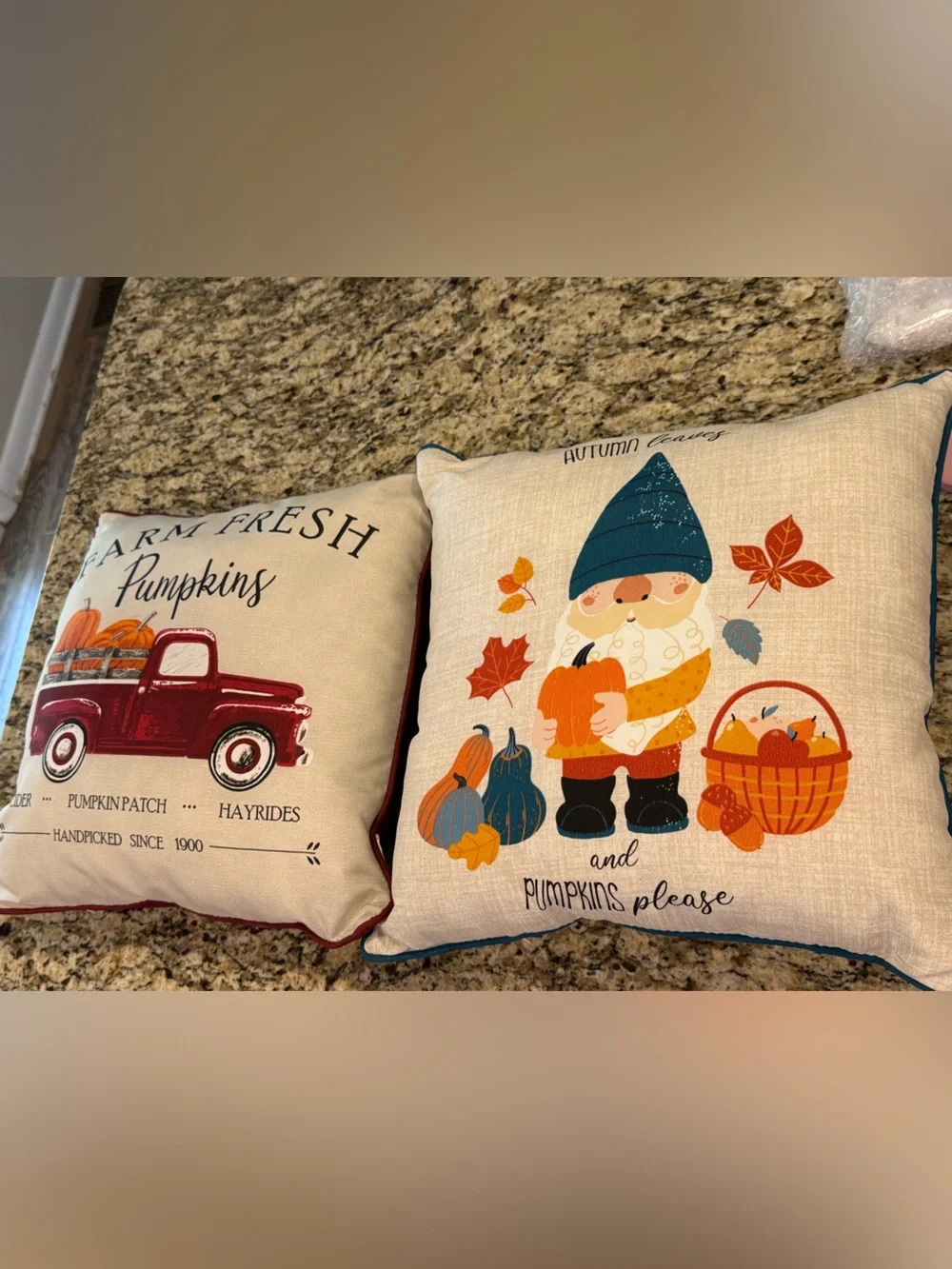 Festive fall accent pillows pumpkins vintage truck gnome set of 2